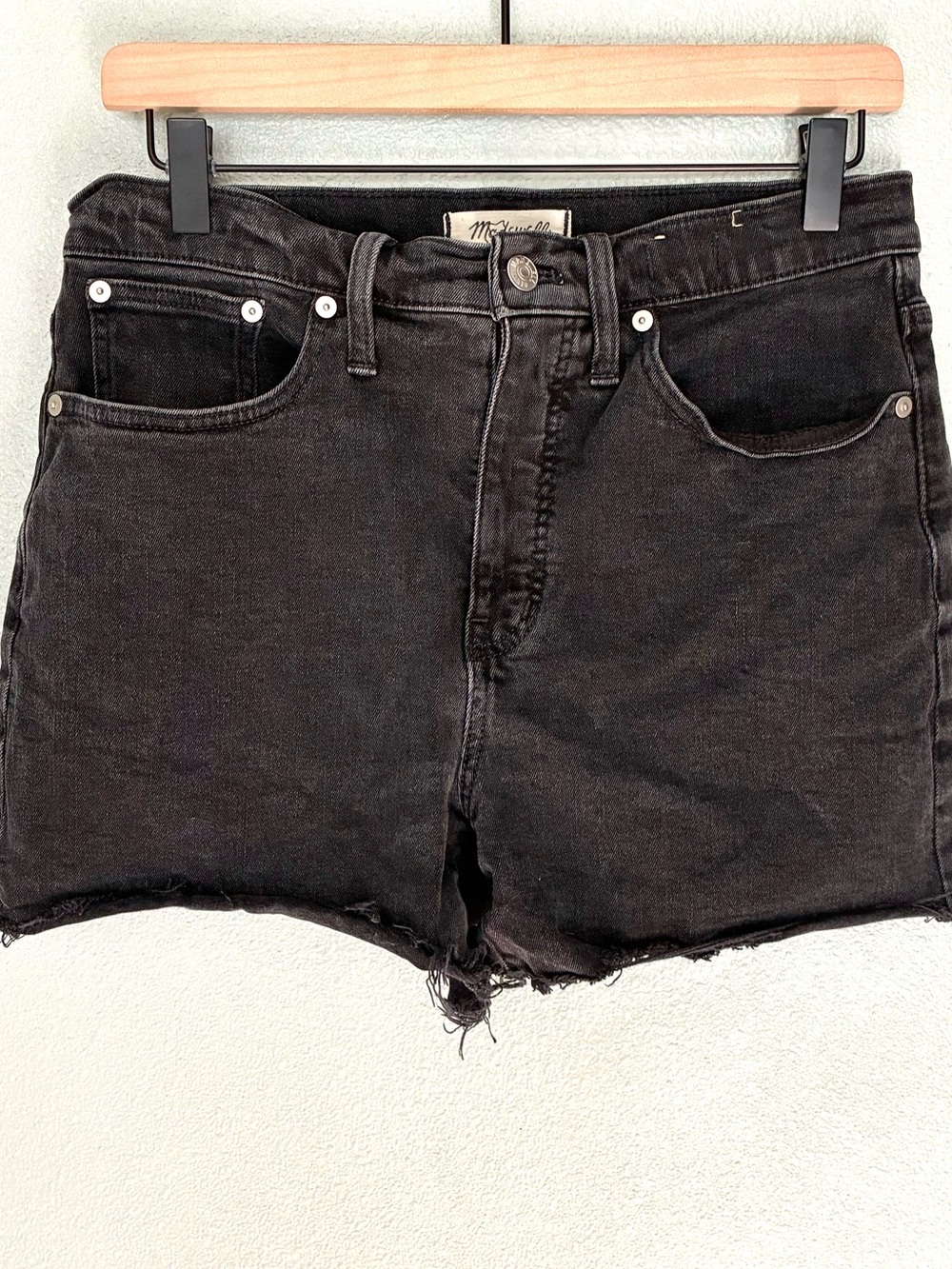 Madewell Women’s 29 Black Denim Cutoff Shorts Stretch Cotton Raw Hem High Rise